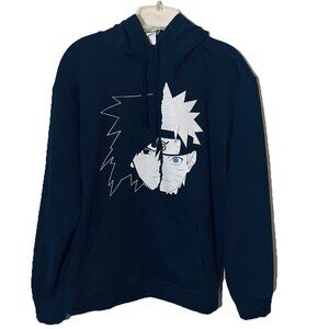 Port & Co Unisex Naruto Sasuke Split Face Hoodie Black Pocket Manga Series Sz XL